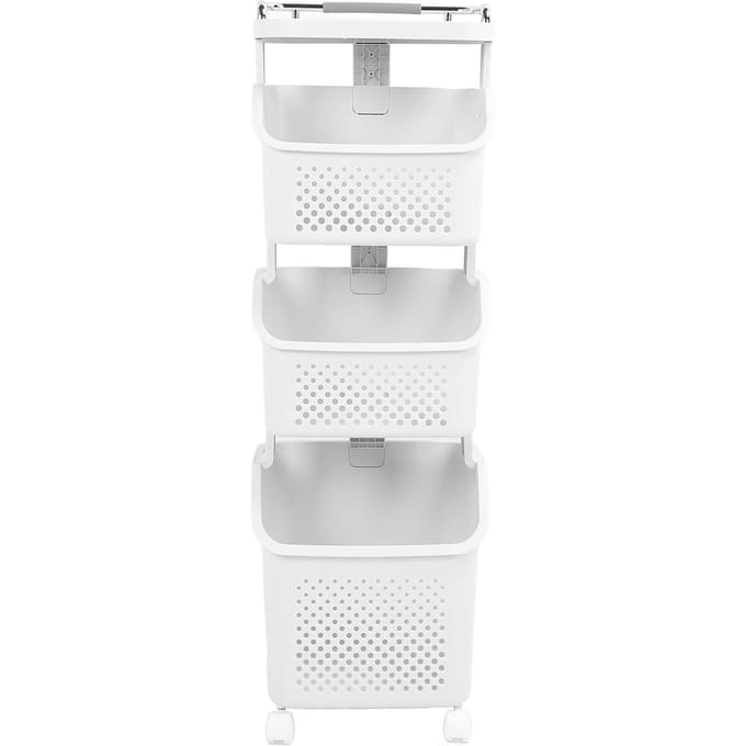 Rollende Wasmand PP ABS Wasrek Kleding Opbergmand Organizer met 4 Wielen voor Thuis white