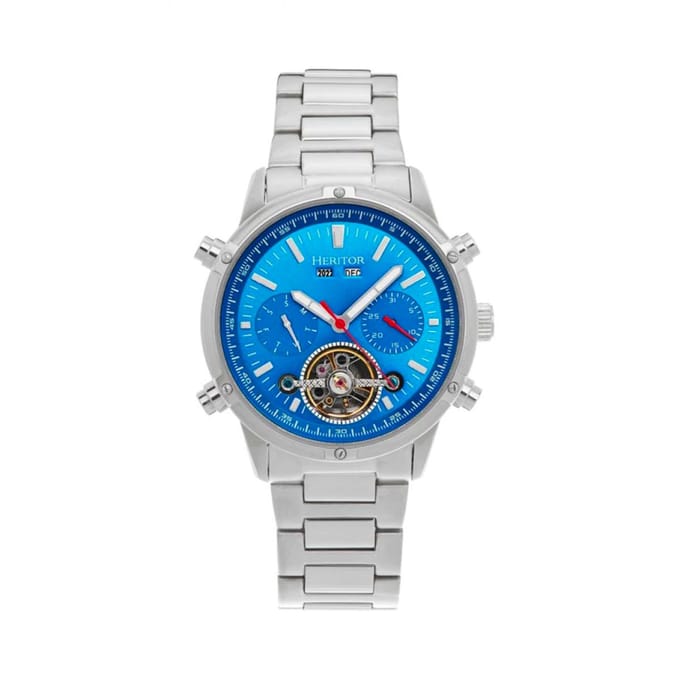Heritor Automatic Wilhelm Semi-Skelet Armbandhorloge met Dag/Datum - Zilver/Blauw