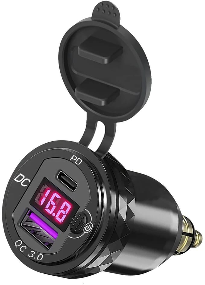 NordHaus Motor USB-Lader - Hella DIN USB-Adapter - USB-C PD3.0 & QC3.0 Snellader - Rode LED Voltmeter - Waterbestendig 3,5 x 7,9 cm