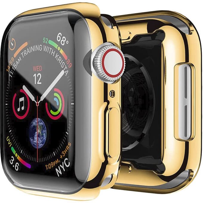 MY PROTECT - Hoesje Geschikt Voor Apple Watch 40mm Siliconen Bescherm Case - Screenprotector - Transparant/Goud