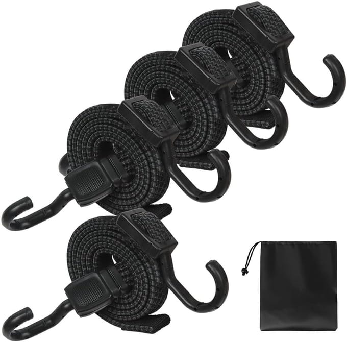 Set van 4 Verstelbare Spanbanden met Haken, 100 cm Elastisch Bagageriemen voor Dakkoffer en Fiets
