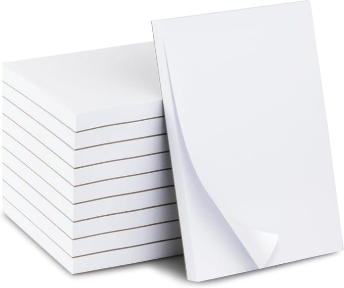 10 Pak Notitieblokken 10x15 cm, 100 Vellen Per Blok - Wit, Blanco Schrijfblokken in Bulk