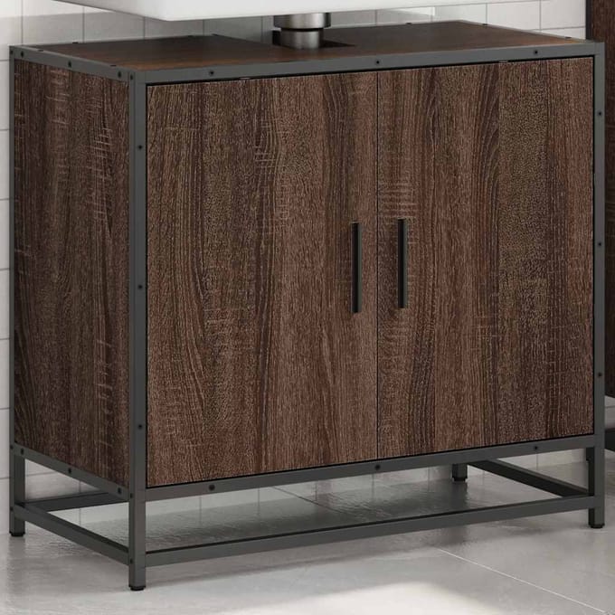 vidaXL - Wastafelkast - 65x33x60 - cm - bewerkt - hout - bruin - eikenkleur