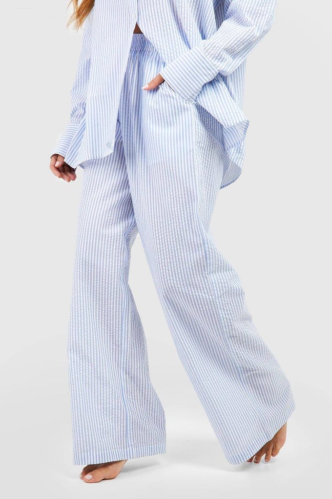 boohoo Dames Cotton Pinstripe Pyjama Broek | Blue | Maat: 8