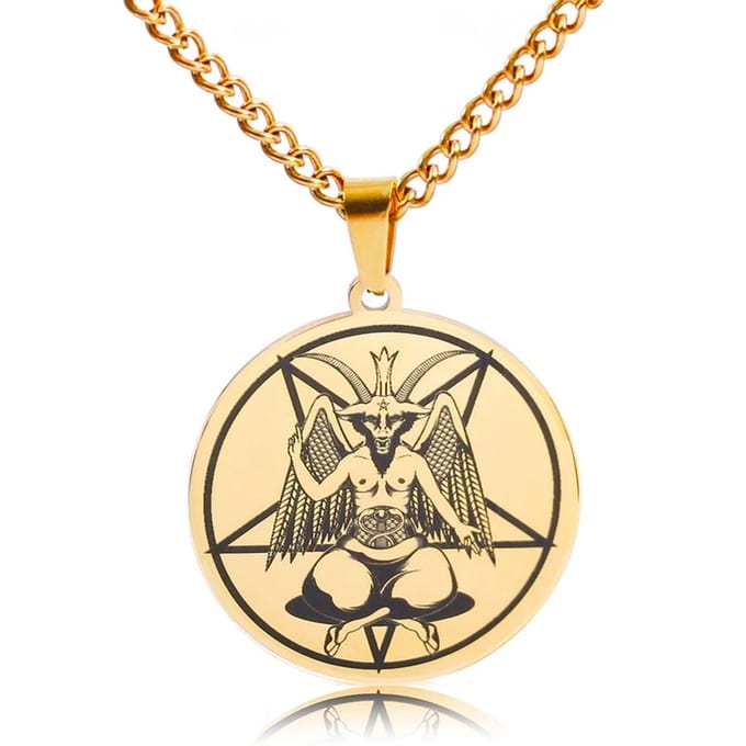 Duivel Talisman Goudkleurig - Demoon / Pentagram Ketting - 60cm Medalion