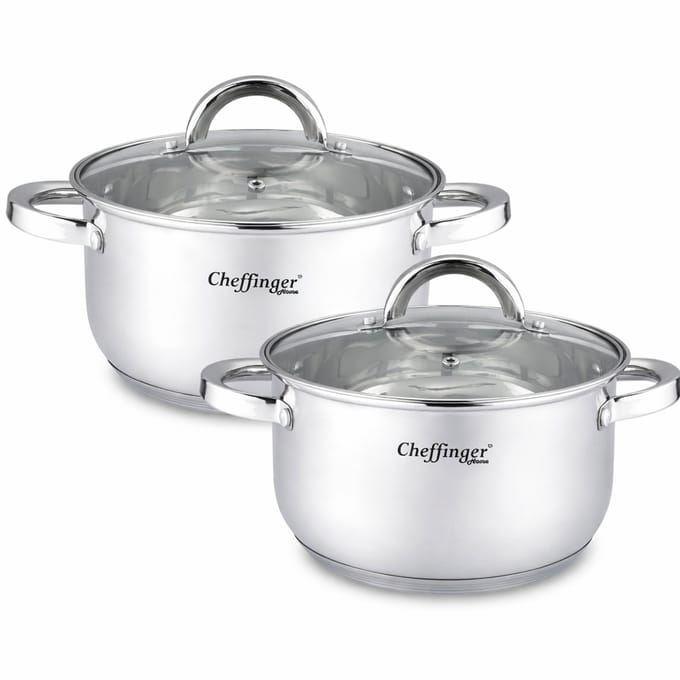 Cheffinger Kookpannen met Deksel - Set van 2 - RVS - Inductie - 20cm & 24cm