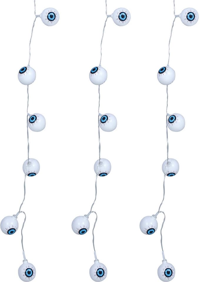 Halloween LED lampjes - 3x - oogbal/ogen - op batterijen - 130 cm - griezel uitstraling