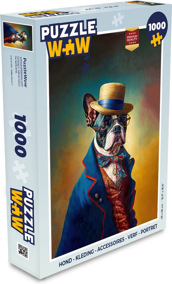 Puzzel Hond - Kleding - Accessoires - Verf - Portret - Legpuzzel - Puzzel 1000 stukjes volwassenen