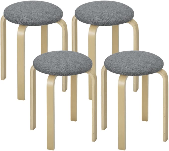HOMCOM-Esszimmerhocker-Holzwerkstoff, Polyester-40L x 40B x 45H cm-Grau