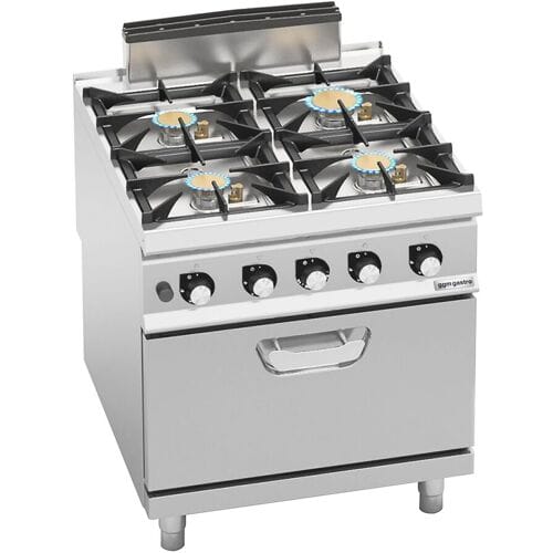 GGM Gastro Gasfornuis - Paolo 900 - 800x900mm - 35,8 kW - 4 pits - incl. gas statische oven - 7,8 kW zilver