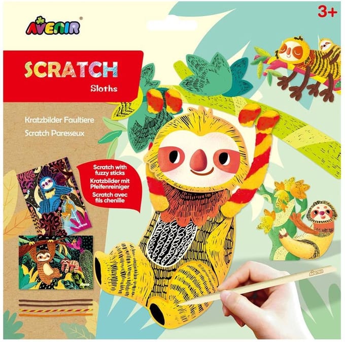 AVENIR Scratch En Knutsel - Luiaards - Met Pijpenragers - Creatief Spelen - 3 Jaar