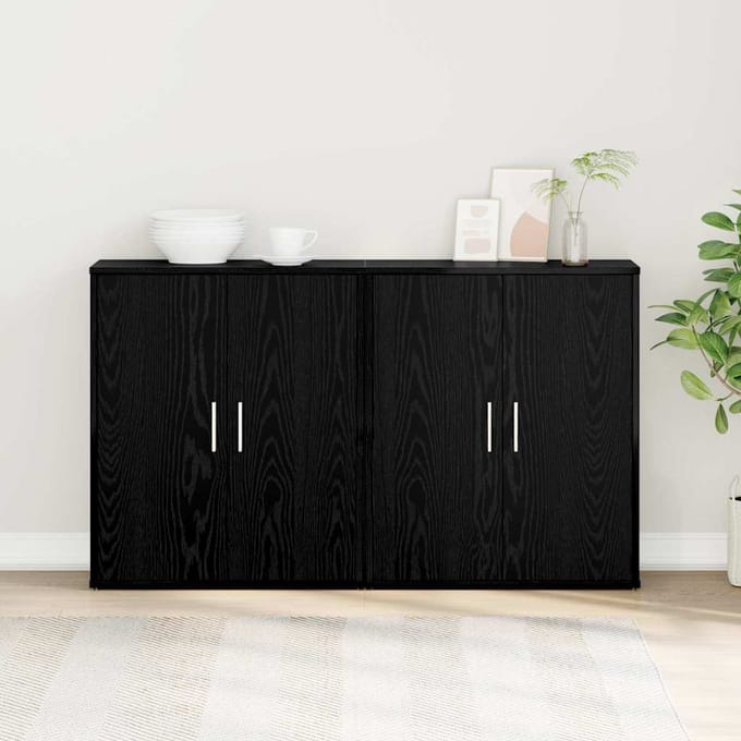 vidaXL - Dressoir - 2 - st - Zwart - Eiken - 60 - x - 31 - x - 70 - cm - Bewerkt - hout