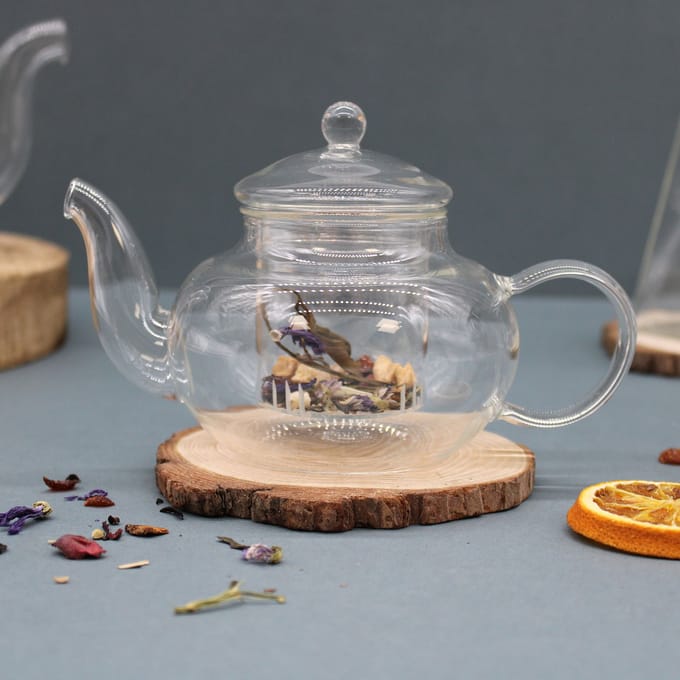 Glazen theepot met infuser - Rond parelmoer - 400 ml - 11x10cm