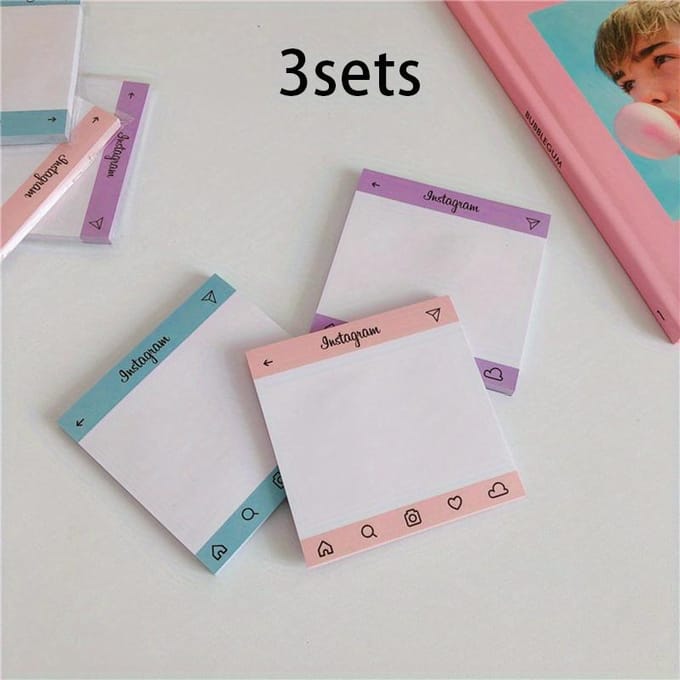 3 sets Candy Kleurige Instagram Frame Plaknotities, Plaknotities, Ledger Materiaal, 150 Vel 3pcs gray