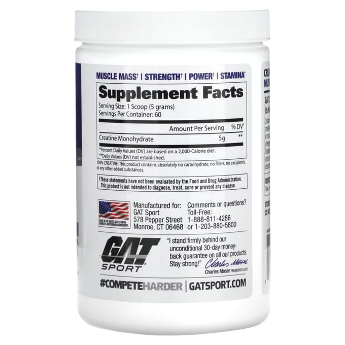 GAT, Créatine, Non aromatisée, 10,58 oz (300 grammes)