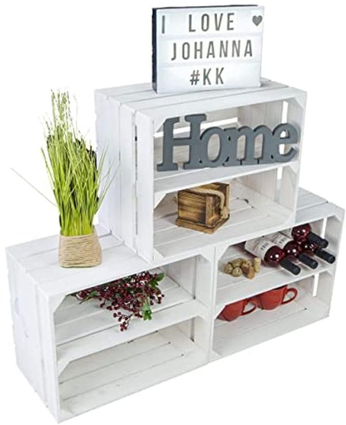Set van 3 Witte Houten Fruitkisten - Ideaal als Tafel en Opbergkist