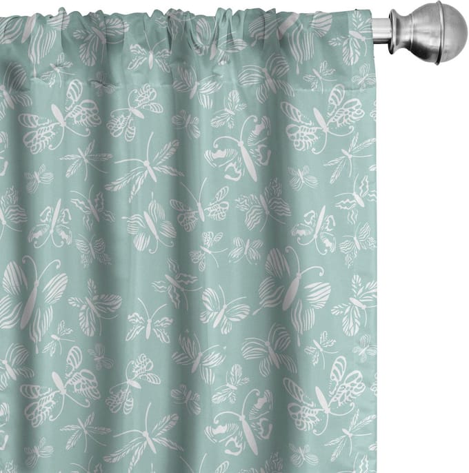 ABAKUHAUS Vlinder gordijnen – 2x75x225 cm – Licht zeegroen/Wit