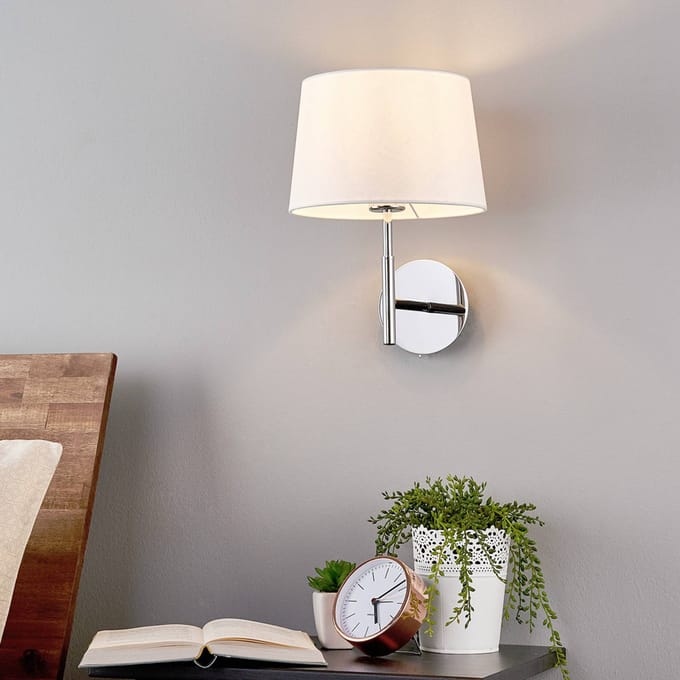 Lucande - Wandlamp - 1licht - stof, metaal - H: 33 cm - E27 - wit, chroom
