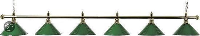 Lamp type pool met zes kappen messing/groen