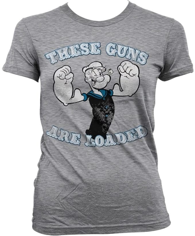 Popeye These Guns Are Loaded Girly T-shirt voor dames, heather-grijs