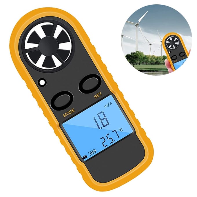 Digitale anemometer - LCD windmeter - luchtsnelheid & temperatuurmeting - draagbare windmeter - geschikt voor weerstations - zwart - compact - 1 stuk