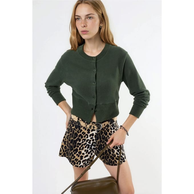 Casual Crew Neck Gebuttonte Crop Jacket
