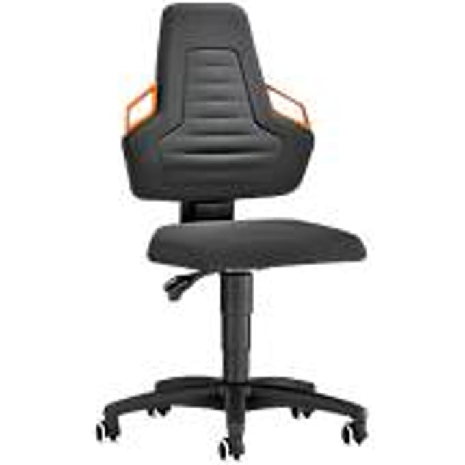 Werkdraaistoel, wielen, Supertec zwart, oranje handgrepen