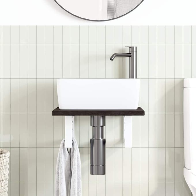vidaXL - Badkamer - wandschap - staal - en - massief - eikenhout