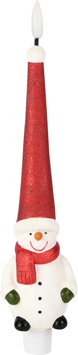 Dekoratief | Kaars 'Snowman', wit/rood, LED, 25cm | A255941