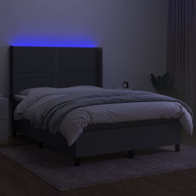 vidaXL - Boxspring - met - matras - en - LED - stof - donkergrijs - 140x190 - cm