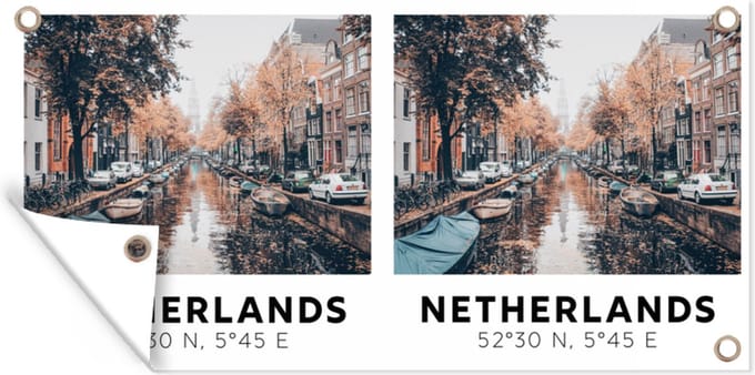 Schuttingposter Nederland - Grachten - Herfst - Amsterdam - 200x100 cm - Tuindoek
