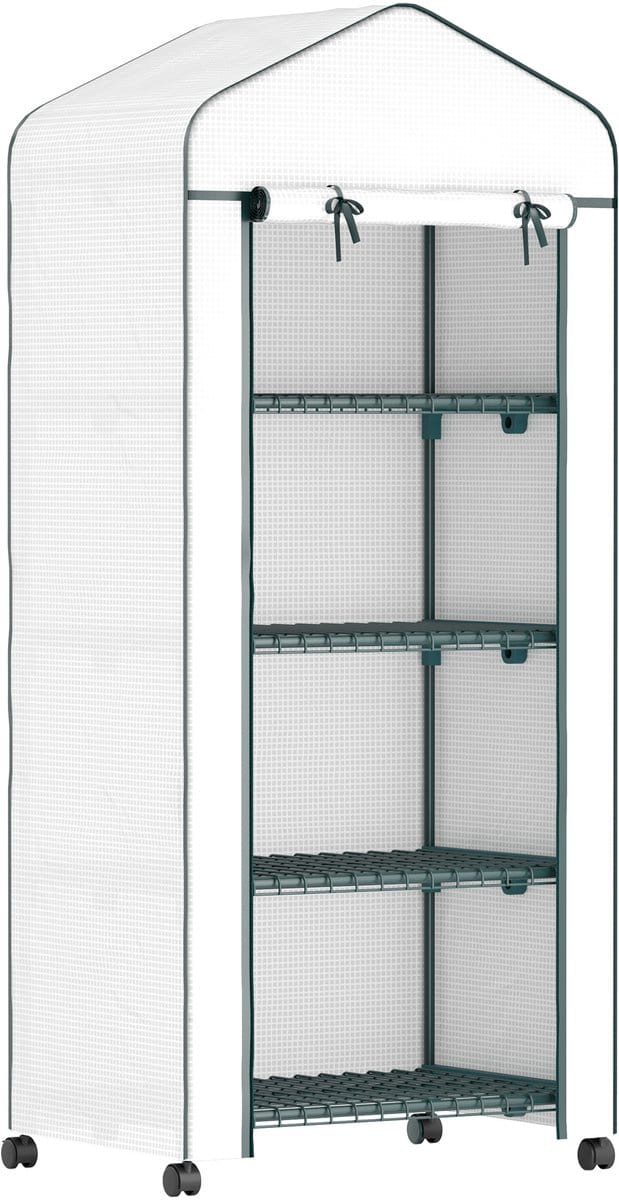 Outsunny - Foliekas - met 4 Planken - 69L x 50B x 165H cm - Wit