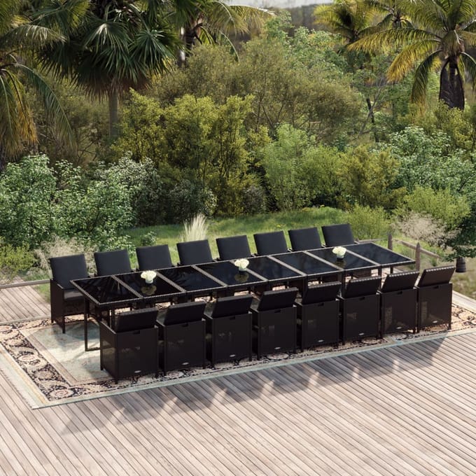 vidaXL - 17-delige - Tuinset - met - kussens - poly - rattan - zwart