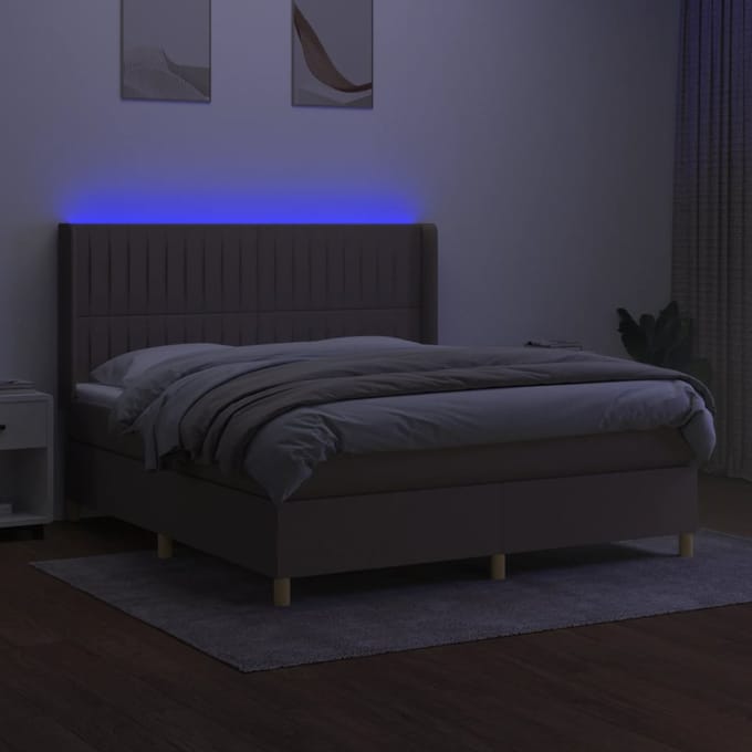 vidaXL - Boxspring - met - matras - en - LED - stof - taupe - 180x200 - cm