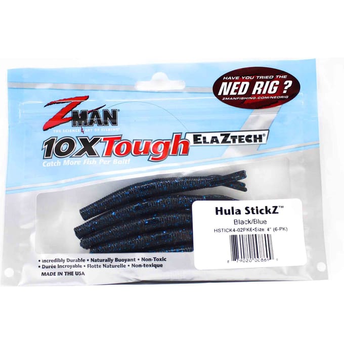 Zman Soft Lure Hula Stickz 4 Inch 6/Pack Zwart/Blauw Flake (8699) white