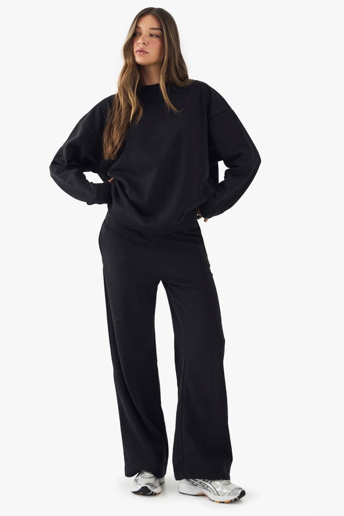 boohoo Dames DSGN Studio Geborduurde Jogger met Rechte Pijp | Zwart | Maat: Small