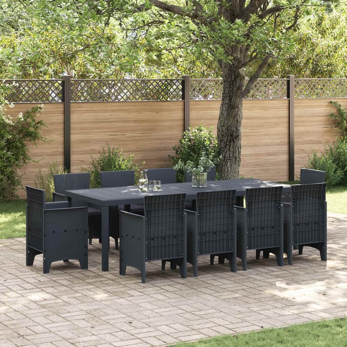 vidaXL - Tuin - Eettafel - Set - 11 - st - Antraciet - Polypropyleen
