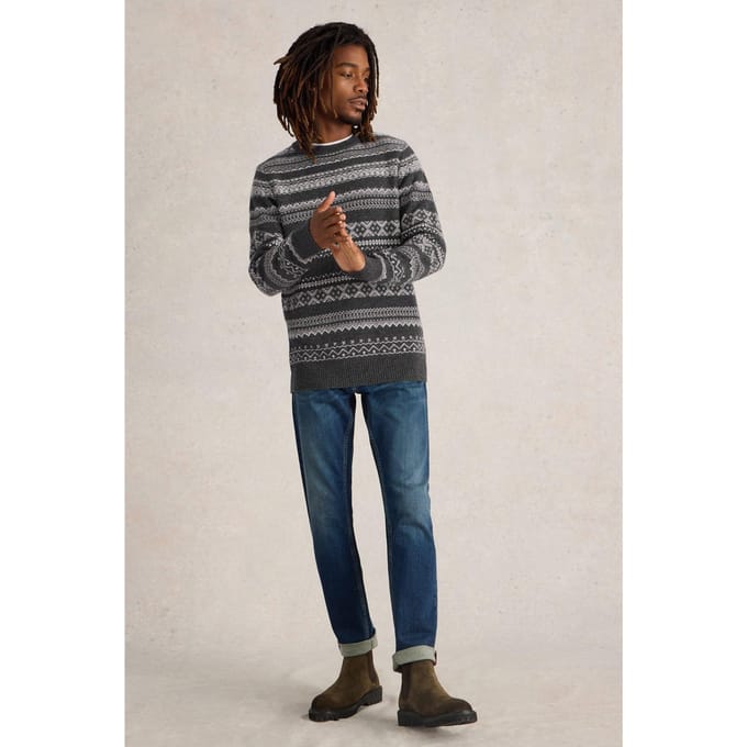 White Stuff Monochrome Fairisle Jumper Grey Multi Größe: L | Pullover Outlet | Herren | Grau