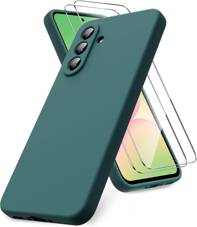 Liquid Silicone Case met 2x Screenprotector - Groen - Shockproof Hoesjes Geschikt voor: Samsung Galaxy A56