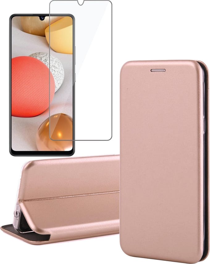 Hoesje geschikt voor Samsung A42 en Screenprotector - Book Case Slim Wallet Rosegoud + Screen Protector Glas