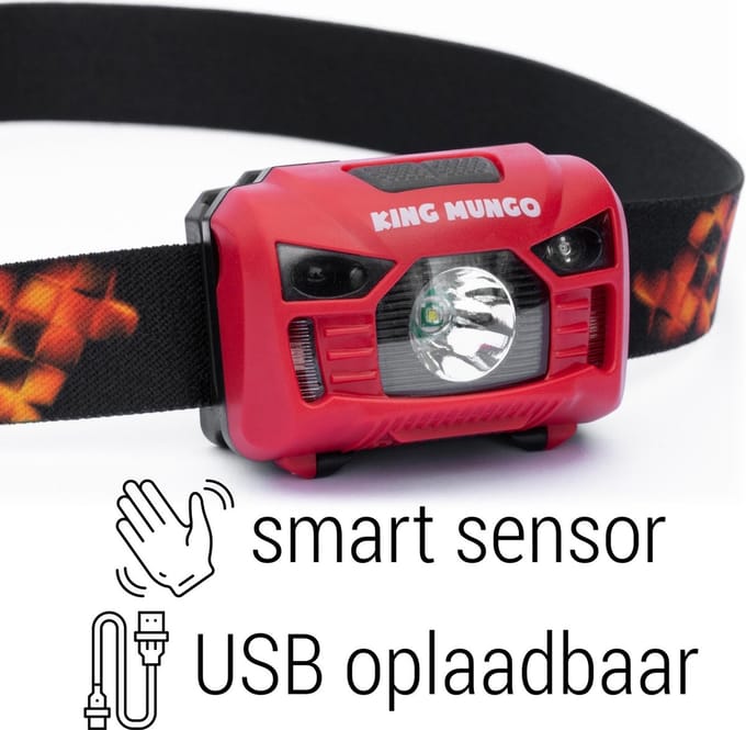 LED Hoofdlamp - Oplaadbaar - Rood - Waterdicht - King Mungo KMHL010