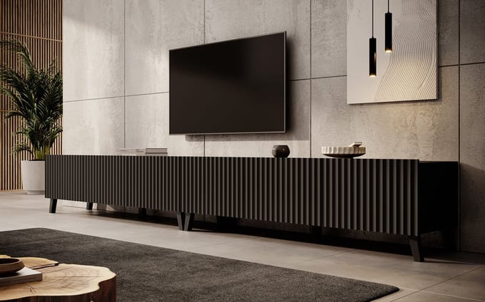 Meubella - TV-Meubel Pepinos 2 - Mat zwart - 300 cm