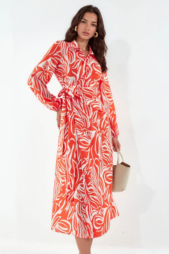 Abstracte Print Midi Wikkeljurk