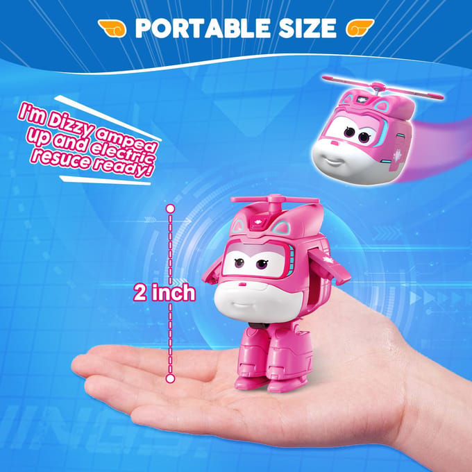 Super Wings Mini Dizzy Transform Robot naar Vliegtuig in 3 Stappen 2 Inch Vervorming Actiefiguren 2 Modi Transformerende Kinderspeelgoed