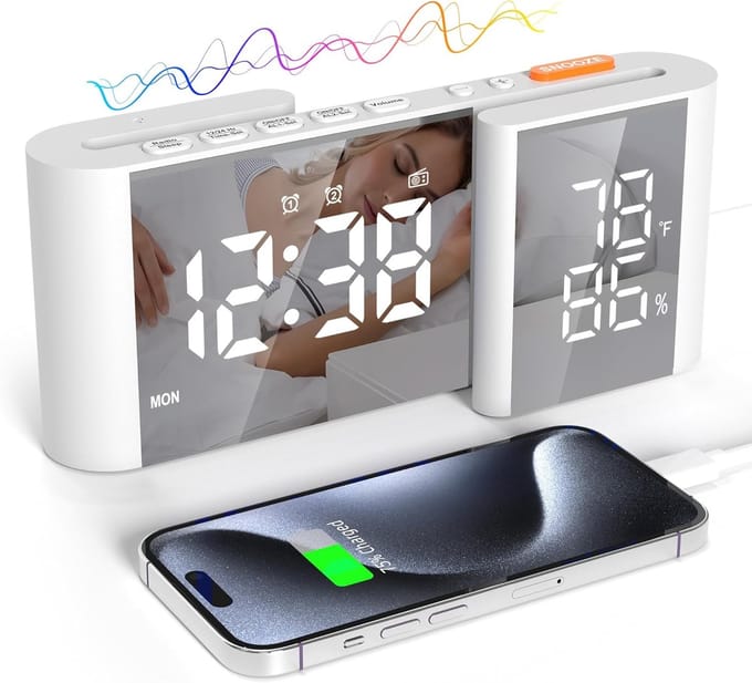Wekker met FM Radio en LED Spiegeldisplay - USB Oplaadpoort