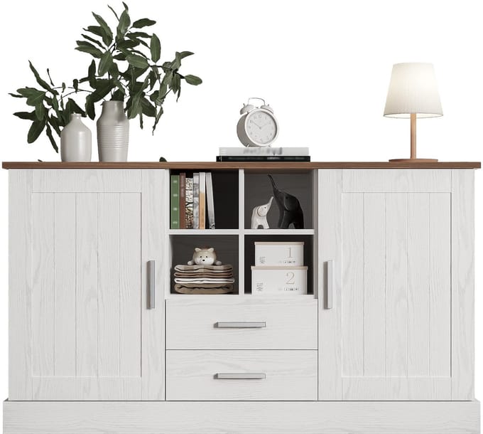 Wit Bruin Spaanplaat Dressoir Woonkamer Eetkamer 140×40×79.5cm