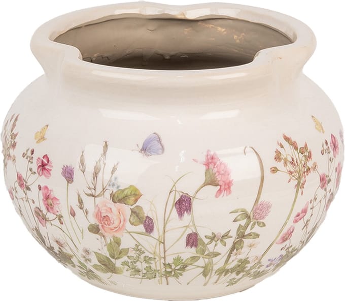 Clayre & Eef Bloempot Ø 23x16 cm Beige Roze Keramiek Bloemen