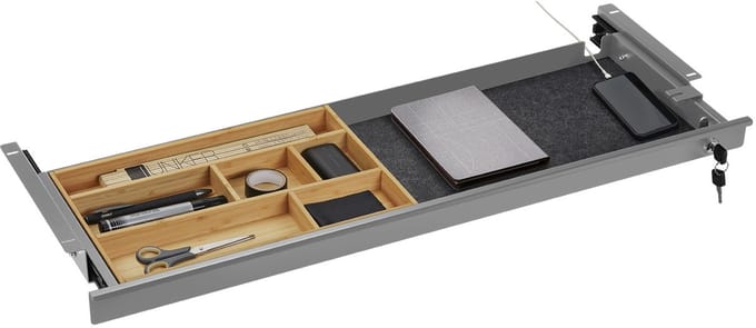 CAVO Documentlade afsluitbaar 850 x 265 x 45 mm grijs met bamboe inzet Dossierlade Bureaulade