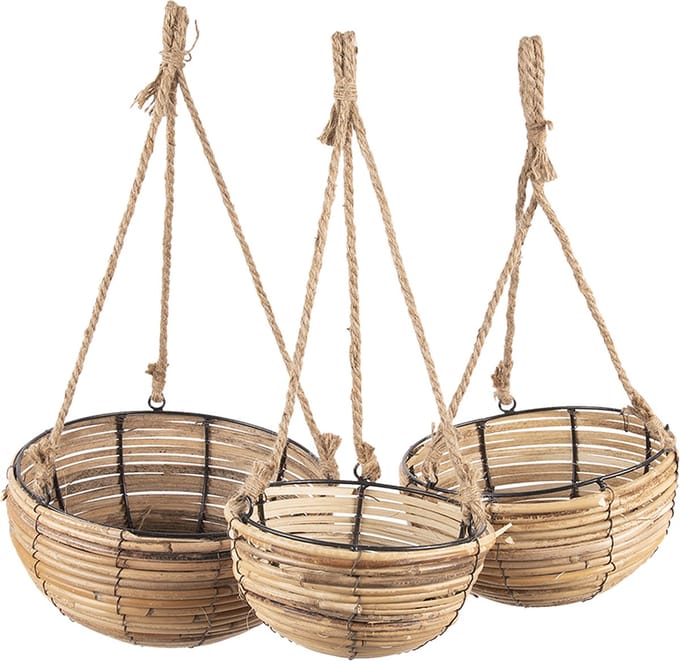 Clayre & Eef Plantenhanger Set van 3 Bruin Rotan