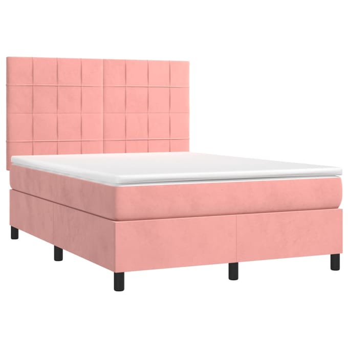 vidaXL - Boxspring - met - matras - en - LED - fluweel - roze - 140x190 - cm